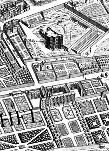 Het observatorium, detail van het Plan van Parijs, bekend als het Plan de Turgot, gegraveerd door Claude Lucas, 1734-39 gravure (detail) door Louis Bretez